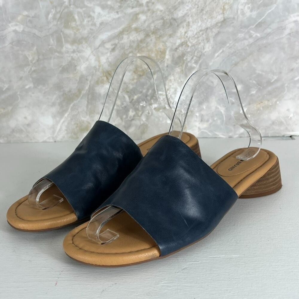 Lucky Brand Heeled Sandals 9.5 M Raffy Navy Blue Leather